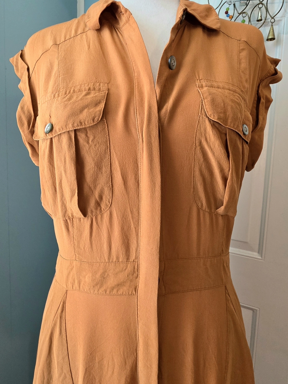 Broadway & Broome 100% Silk Safairi Shirt Midi Dress Women's 4 Terracotta Pocket - Picture 8 of 13